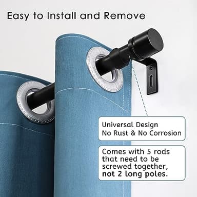 Byondeth Curtain Rods for Windows 16 to 88 Inches Adjustable Length 1 Inch Diameter Window Curtain Rod with Aluminium Finials, Black - Image 2