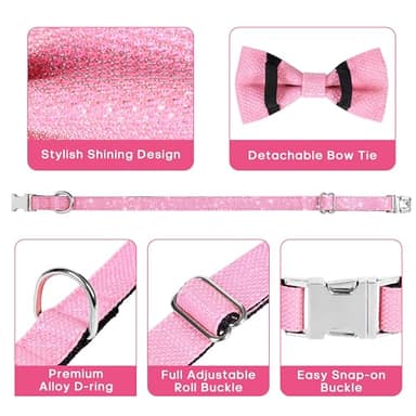 Jumpress Dog Collar with Bow for Small Medium Large Dogs, Cute Bling Dog Bow Tie Collar with Metal Buckle, Soft & Durable for Small Dogs Walking (Light Pink, S) - Image 2