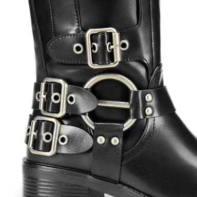DREAM PAIRS Women's Knee High Riding Boots Side Zipper Motorcycle Boots Square Toe Chunky Heel Fashion Buckles Biker Boots,Size 7.5,Black,SDKB2416W - Image 7