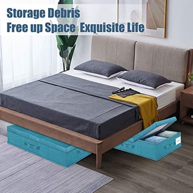 Supowin Underbed Storage Containers Bin with Lids (2pcs) Large Under Bed Storage Organizer Box with Handle, Foldable Under the Storage Bags for Organizing Clothes, Shoes, Blankets, Pillows-Cyan blue - Image 7