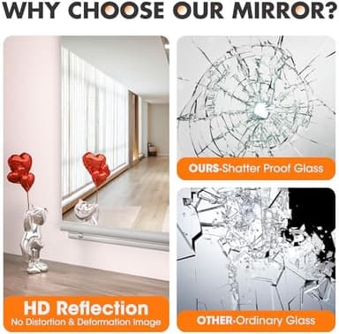 Hasipu Home Gym Mirror 48" L x 24" W - 2PCS Large Full Body Mirror for Yoga, Wall-Mounted Mirrors for Fitness, Garage, Dance Studio, 0.16in Tempered Glass Frameless - Image 6