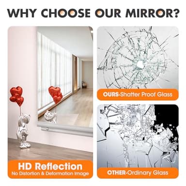 Hasipu Home Gym Mirror 48" L x 24" W - 2PCS Large Full Body Mirror for Yoga, Wall-Mounted Mirrors for Fitness, Garage, Dance Studio, 0.16in Tempered Glass Frameless - Image 6