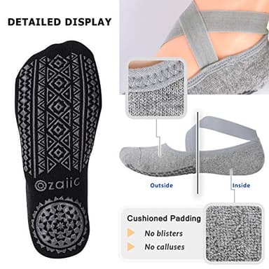 Yoga Socks for Women Non-Slip Grips & Straps, Ideal for Pilates, Pure Barre, Ballet, Dance, Barefoot Workout (2 Pairs- Black/Gray, one_size) - Image 6