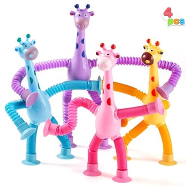 JOYIN 4 Pcs Pop Tubes Suction Cup Giraffe Toys, Autism Sensory Gifts Fidget Toys for Kids Toddler Boys Girls Year Ages 3 4 5 6 7 8 9 10 Birthday Party Favors Kids Travel Classroom Prize - Image 1