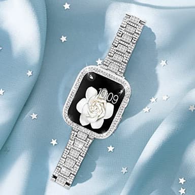 Mosonio Compatible with Apple Watch Band 42mm S11 S10 with Case Women, Bling Metal Wristband Strap with 2 Pack Bling PC Protective Cover for iWatch Series 11/10(42mm,Silver) - Image 3