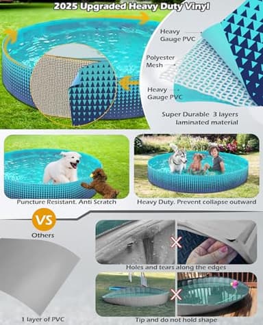 Jasonwell Foldable Dog Kiddie Pool - Hard Plastic Kids Paddling Pool Toddler Baby Swimming Pools for Backyard Collapsible Whelping Box Pet Doggie Cats Wading Pools Bathtub for Puppy Large Dogs 40In - Image 3