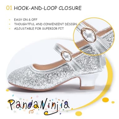 PANDANINJIA Girls Toddler/Little Kid Jada Dress Mary Jane Pumps with Heels Bow Party Wedding Princess Shoes (Silver Sequin, 10 M US Toddler) - Image 2