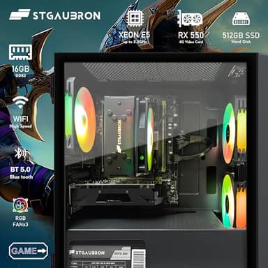 STGAubron Gaming PC Computer Desktop, Intel i7 Xeon E5, Radeon RX 550 4G, 16GB RAM, 512GB SSD, WiFi, BT 5.0, RGB Fan x3, Windows 11 Home, Gaming Computer Tower for Gamer,Streaming - Image 3