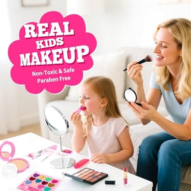 ULOVEME Kids Real Makeup Kit for Girls with Fluffy Purse - Real, Non Toxic, Washable Make Up Toy - Umicorn Toys Gift for 3 4 5 6 7 8 Years Old Girls Birthday (Pink Umicorn) - Image 2