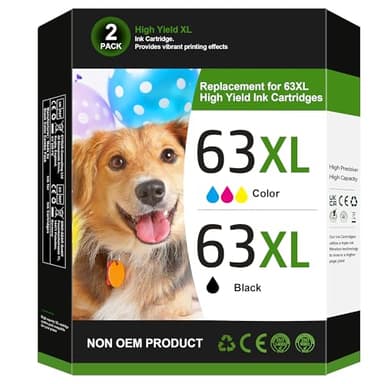 63XL Ink Cartridges Black and Color Replacement for HP Ink 63 for HP 63XL Ink Cartridge Combo Pack Work for HP OfficeJet 3830 4650 5255 5258 5200; Envy 4520 4512 4510; DeskJet 1112 2130 3630 (2 Pack) - Image 1