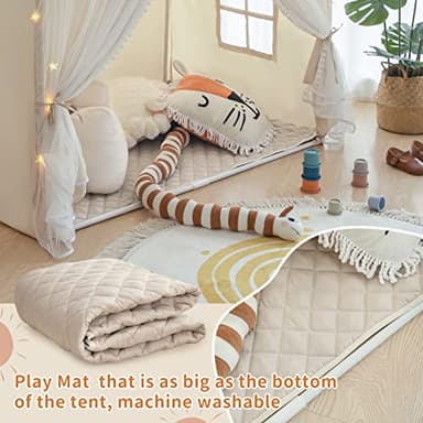 Kids Play Tent with Padded Mat, Kids Tents Large Princess Castle Pompoms Play House Indoor Playhouse Tent for Girl Bed Tents - Image 2