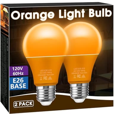 Briignite Orange Light Bulbs [2 Pack], A19 LED Orange Bulb Outdoor Halloween Light Bulb, 9W (60 Watt Equivalent) - E26 Colored Lightbulbs for Porch Light Christmas Party Home Holiday Decor - Image 1