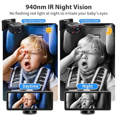 Itomoro Baby Car Camera Dual-Channel 6.8 inch HD 1080P Display with 2 IR Night Vision, Baby Car Mirror Easily Install Car Camera for Baby with Crystal Clear Wide View for Rear Facing Seat - Image 4