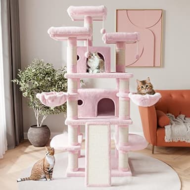 SHA CERLIN 68 Inches Multi-Level Large Cat Tree for Large Kitties/Big Cat Tower with Condo/Cozy Plush ‌Pussycat Perches/Sisal Scratching Posts and Hammocks/Activity Center/Pink - Image 2