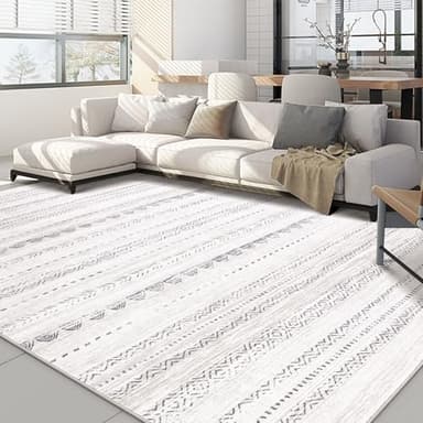 Nakagishi 6x9 Area Rugs Living Room: Washable Boho Large Neutral Soft Farmhouse Rug Stain Resistant Modern Indoor Floor Non-Slip Carpet for Bedroom Nursery Kids Playroom Office Dining Room Dorm- Gray - Image 1
