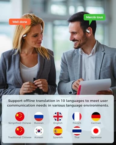 GRUCISO AI Language Translator Earbuds:3-in-1 Translator Earbuds with 150 Languages ​​Real-time Translation and 10 Languages ​​Offline Translation,HiFi,Suitable for Travel Study and Business(Black) - Image 4