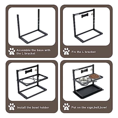 Elevated Slow Feeder Dog Bowls - Raised for Large Dogs, Adjustable Height, 2 Stainless Steel Bowls, Spill Proof Mat, Grey - Image 6
