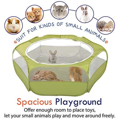 Pawaboo Small Animals Playpen, Waterproof Small Pet Cage Tent with Zippered Cover, Portable Outdoor Yard Fence with 3 Metal Rod for Chick/Kitten/Puppy/Guinea Pig/Rabbits/Hamster/Chinchillas,Green - Image 7