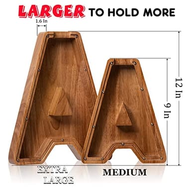 ladenk 12 Inch Extra Large Wooden Kids Letter Piggy Bank - Piggy Bank for Boys Girls - Initial C Bank - Alphabet Money Bank for Birthday - Image 2