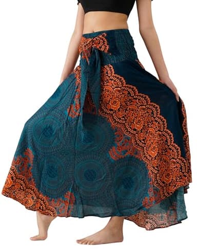 Long Skirts for Women Maxi Boho Skirt Hippie Clothes Bohemian Skirt Print (Emerald Floral, One Size) - Image 2