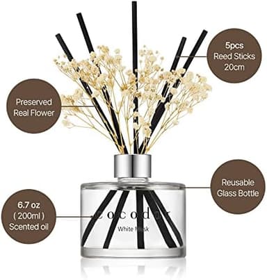 COCODOR Flower Reed Diffuser Set / 6.7oz / White Jasmine/Scent Diffuser with Sticks Home Fragrance Reed Diffuser for Bathroom Shelf Decor - Image 5
