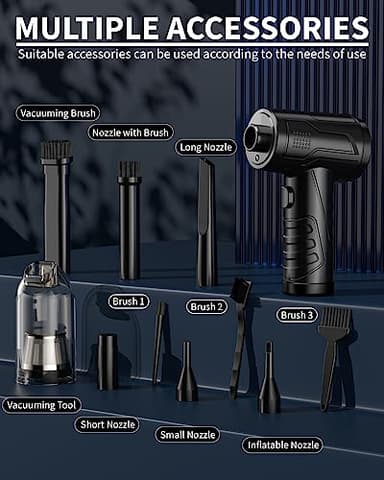 Powerful Compressed Air Duster for Deep Cleaning-Replace Compressed Air Can-No Canned Air Duster-Keyboard Cleaner-PC Cleaning-Rechargeable-3-Speeds-95000RPM Cordless Air Blower-Car Duster 8000mAh - Image 7