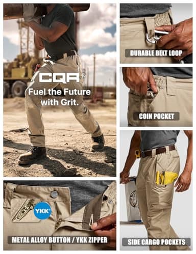 CQR Men's Quick Dry Work Pants, Water Resistant Outdoor Tactical Pants, Lightweight Stretch Cargo Hiking Pants, Frontline Khaki, 34W x 32L - Image 8