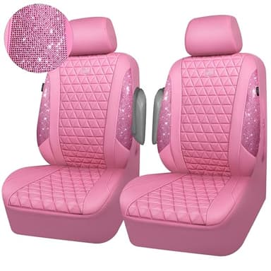 CAR PASS Bling Diamond Pink Leather Car Seat Covers for 2 Front Seats Protector, Waterproof Shining Glitter Sparkly Crystal Universal Armrest Fit Automotive Truck SUV Cute Women Girl, Pink Rhinestone - Image 8