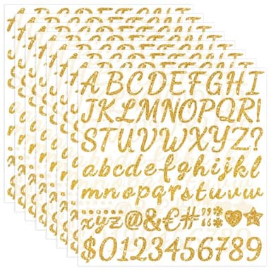 664 PCS Gold Letter Stickers Glitter 8 Sheets Alphabet Number Stickers 1 Inch Vinyl Self Adhesive Stick on Letters for Graduation Cap Scrapbooking Water Bottles Cup Mailbox DIY Crafts Classroom Decor - Image 1