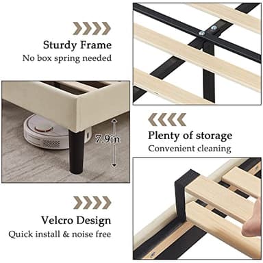 VECELO Twin Size Bed Frame Premium Velvet Upholstered Platform with Height Adjustable Headboard/Mattress Foundation, Solid Wooden Slat Support, No Box Spring Needed/Easy Assembly - Image 7