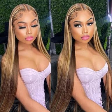 Ombre Lace Front Wig Human Hair 28inch Highlight 13x4 HD Straight Lace Front Wigs 180% Density 4/27 Colored Honey Blonde HD Lace Frontal Wigs For Women Glueless Pre Plucked with Baby Hair - Image 8
