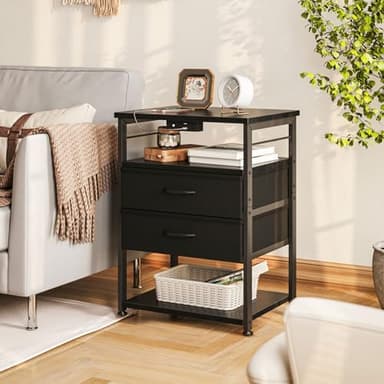 AODK Night Stand with Charging Station, End Table for Bedroom Tall Nightstand with Drawers, Small Nightstand for Bedroom, 4 Tier Storage Bedside Table, Black - Image 6