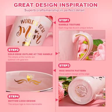 Birthday Gifts for Mom from Daughter Son Kids - Funny Birthday Gift Ideas for Mothers Wife Women - 14Oz Marble Ceramic Best Mom Coffee Mug with Lid Spoon Card, Box, Unique Moms Cup Gifts-Boxed Set - Image 5