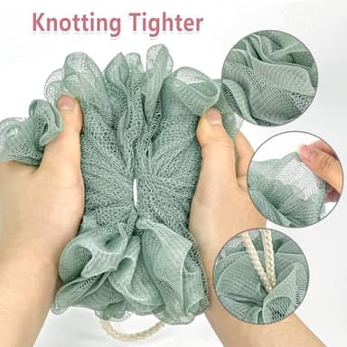 Rnoafmu Shower Loofah Bath Sponge, 60G Loofah Exfoliating Body Scrubber, 4 Color Mesh Shower Pouf Balls for Body Wash (Ice Cream) - Image 4