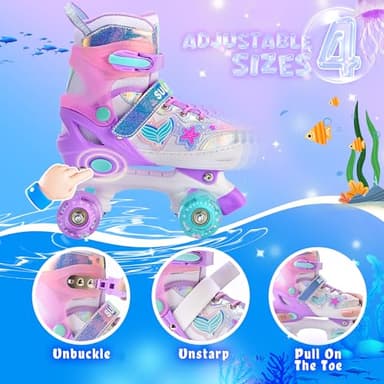 SULIFEEL Roller Skates for Girls Kids with Light Up Wheels, Adjustable 4 Sizes for Little Kids Toddler Beginner Rollerskates - Image 5