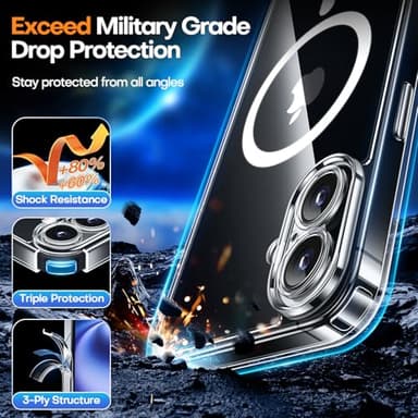 CANSHN Magnetic for iPhone 16 Plus Case Clear, Upgraded [Full Camera Protection] [Compatible with Magsafe] Non-Yellowing Protective Shockproof Bumper - Clear - Image 6