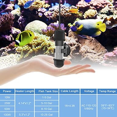 hygger Small Aquarium Betta Heater, Submersible Fish Tank Heater 10W/25W/50W/100W with LED Digital Display, Suitable for Marine Saltwater and Freshwater up to 5/10/16/26 Gallon - Image 5