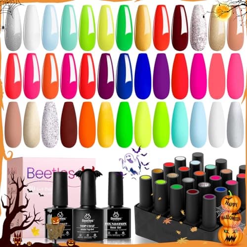beetles Gel Polish Set, Halloween Neon Kit 20 Colors Gel Nail Polish with 3Pcs Base Gel Top Coat Hot Pink Orange Blue Magenta Lemon Green Colors Soak Off UV Manicure Rainbow Nail - Image 1