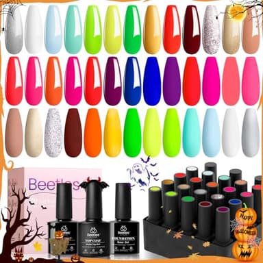 beetles Gel Polish Set, Halloween Neon Kit 20 Colors Gel Nail Polish with 3Pcs Base Gel Top Coat Hot Pink Orange Blue Magenta Lemon Green Colors Soak Off UV Manicure Rainbow Nail - Image 1