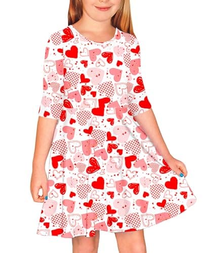 Valentines Dresses for Little Girls Love Heart Holiday Dress Funny Print Swing Midi Dress 5-6 Years - Image 1