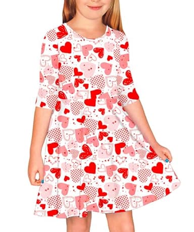 Valentines Dresses for Little Girls Love Heart Holiday Dress Funny Print Swing Midi Dress 5-6 Years - Image 1
