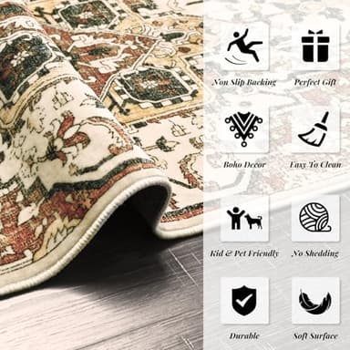 Runner Rug for Hallway, 2x6 Washable Runner Rug, Non Slip Low Pile Kitchen Rugs with Rubber Backing, Boho Floor Soft Carpet for Hallway, Bathroom, Entrance, Bedroom, Laundry (Orange) - Image 7