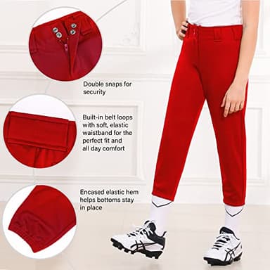 Stelle Girls' Softball Pants Youth Kids Baseball Pants Fastpitch Pants with Pockets Boys Tee Ball (Red, S) - Image 4