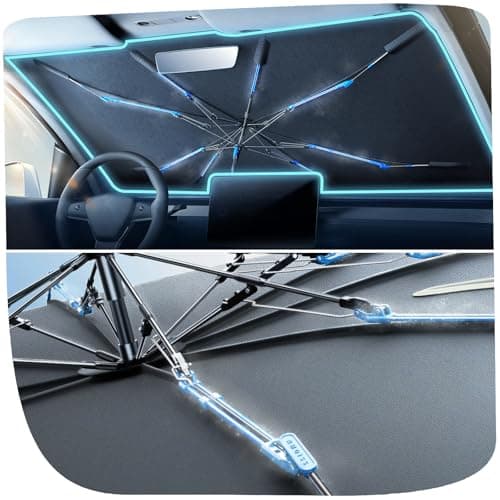 [2025 Upgraded] Nmoiss Windshield Sun Shade Umbrella [Graphene Rapidly Dissipates Heat] 99% UV Blocking Protects Car from Sun and Heat Damage, Keeps Cool and Protects Interior Medium (56" L x 31" W) - Image 1