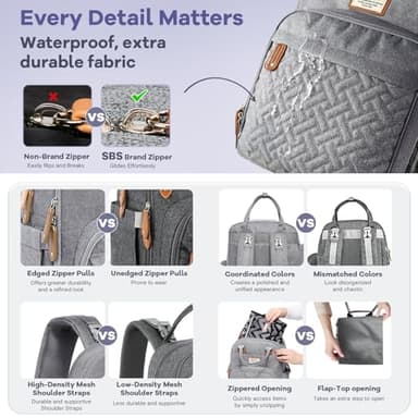RUVALINO Diaper Bag Backpack, Multifunction Travel Pack Maternity Baby Changing Bags, Large Capacity, Waterproof, Gray - Image 6