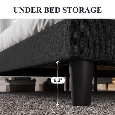 Allewie King Size Bed Frame with Button Tufted Wingback Headboard, Modern Upholstered Bed Frame with Solid Wooden Slats Support - No Box Spring Needed, Easy Assembly, Black - Image 5