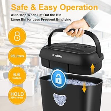 Suntiko Paper Shredder, 14 Sheet Cross Cut, 6.6 Gallon Basket, P-4 Security Level, 3 Mode Design - Jam Proof Heavy Duty Shredder for Home and Office - Image 6