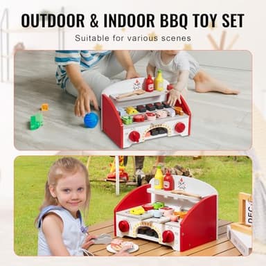 VEVOR Kids BBQ Grill Toy, Wooden Barbecue Kitchen with Realistic Carbon Fire, Wooden Play Food Kitchen Accessory (26 PCS), Indoor/Outdoor Interactive Pretend Play Toys for Boys Girls Ages 3+ Gift - Image 6