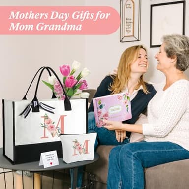 Birthday Gifts for Women Mothers Day Gifts for Mom Wife Grandma Daughter Sister Friends Female Tote Bag and Makeup Bag Set - Image 2