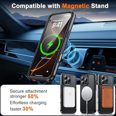 Oterkin Magnetic Waterproof for iPhone 16 Pro Case with[Built-in Screen Protector][Invisible Stand][Fit for MagSafe][360ºFull Body Sealed] Heavy Duty Rugged IP68 Underwater Case for iPhone 16 ProBlack - Image 4